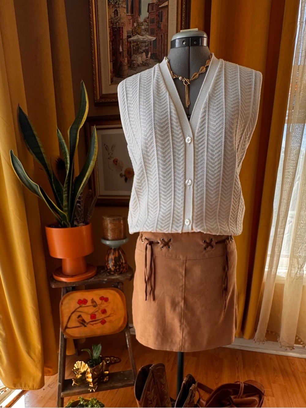 Vintage Tradition White Knit Cardigan Button Up Vest Size Small